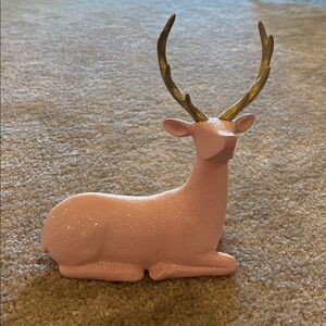 Pink Glitter Deer Figurine with Gold Antlers